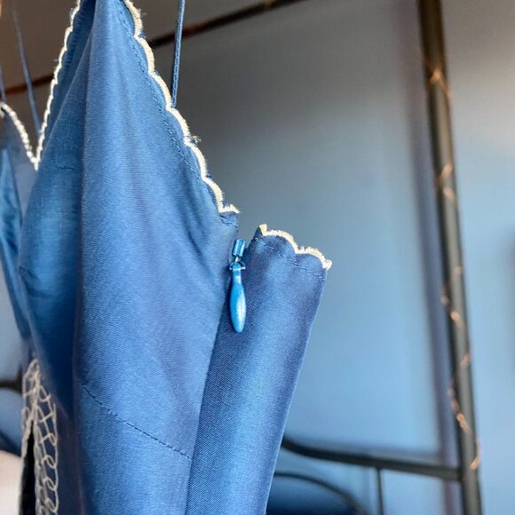 Tocca Deep Blue 100% Silk Embroidered Mini Dress - Picture 5 of 13